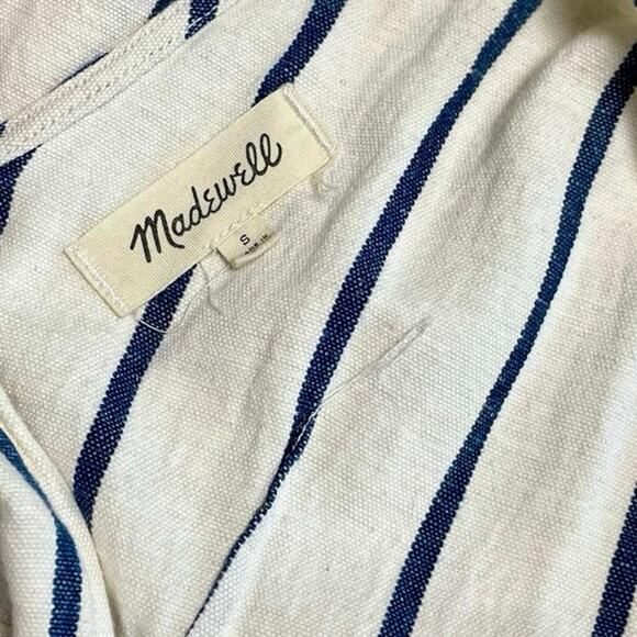 Madewell Y2K Wide Leg Jumpsuit S Vintage Pinstripe Linen Blend Belted - Picture 9 of 12